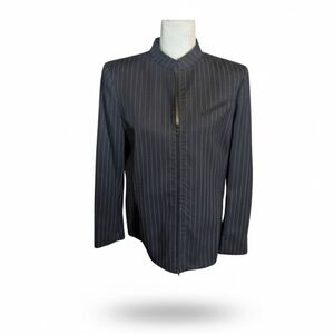 Black Pinstripe Wool Zip Front Mobwife Career Classic Blazer Sz 10